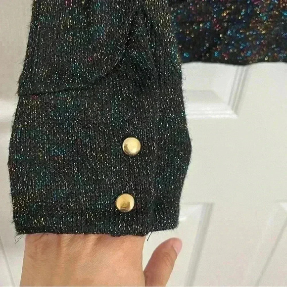 ANTHROPOLOGIE EVA FRANCO Black Sparkle Ruffle Long sleeve women Sweater | size S - Picture 4 of 12